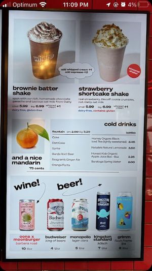 Menu   at Moonburger in Brooklyn