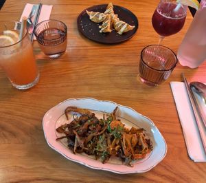Mushroom salad and gyozas at Chawp Shop in Rennes