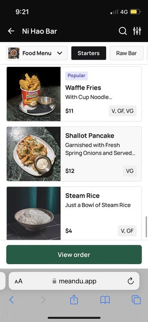 Menu  at Ni Hao Bar in Sydney