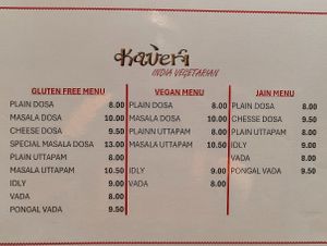 vegan menu at SIN - Kaveri Indian - T3 Transit in East Singapore