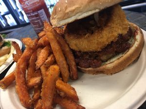 Western Bacon and sweet potatoes fries  at Organix Vegan Deli in Los Angeles