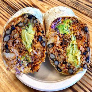 Barbacoa Burrito with Avocado  at Organix Vegan Deli in Los Angeles