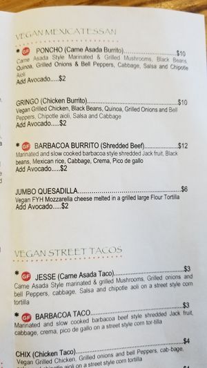 Poncho Burrito and others on the menu... at Organix Vegan Deli in Los Angeles