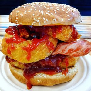 Western Bacon Chick’n Burger  at Organix Vegan Deli in Los Angeles
