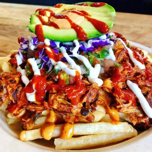 Barbacoa Jackfruit Fries!  at Organix Vegan Deli in Los Angeles