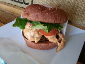 Castro burger at Organix Vegan Deli in Los Angeles