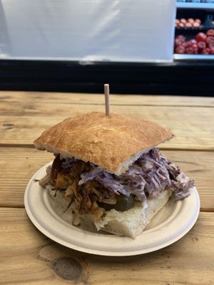 pulled pork sandwich  at Organix Vegan Deli in Los Angeles