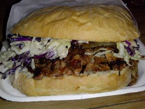 Puerco (pulled pork) sandwich at Organix Vegan Deli in Los Angeles