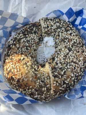 Everything Bagel w/plain vegan cream cheese  at Moonrise Bagels in Poughkeepsie