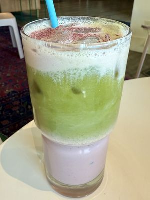 Berry Blossom Matcha with oat milk, specify vegan  at The Literary in Champaign