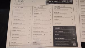 Menu with vegan options marked by server at Lamp & Shade in Orlando
