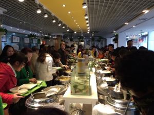 Main vegan dishes : soup, vegetables, legumes, tofu... with different szuces at Yù Sù Gé in Chengdu