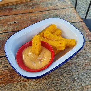 Polenta Fries with Sri Racha mayonnaise at Emporium Brewing in Kaikoura