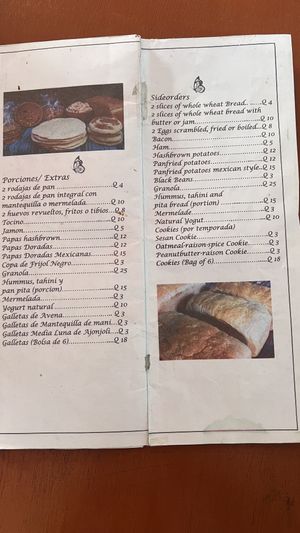 Menu  at La Farfalla in San Juan La Laguna