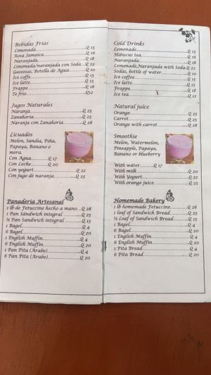 Menu  at La Farfalla in San Juan La Laguna