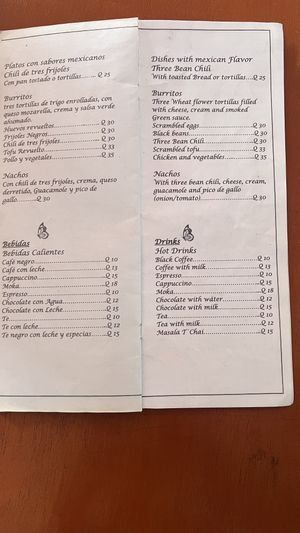 Menu  at La Farfalla in San Juan La Laguna