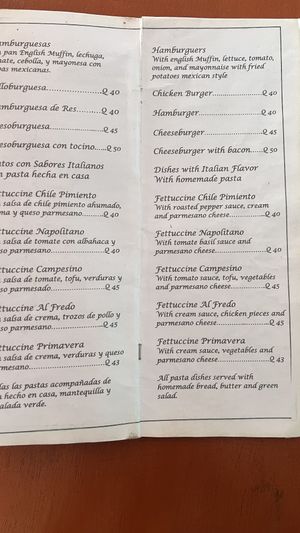 Menu  at La Farfalla in San Juan La Laguna