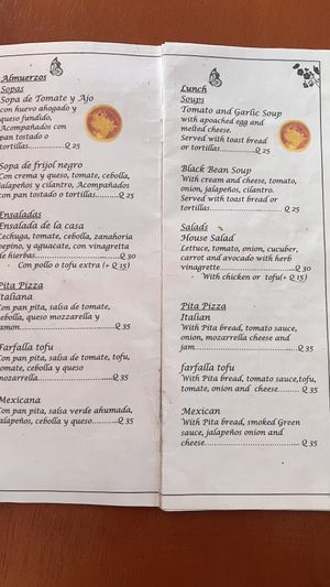 Menu  at La Farfalla in San Juan La Laguna