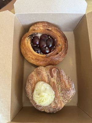 sooo delicious!!!! top one is a vegan squiggle and bottom one is a vegan cherry cheesecake croissant.  at Two Seven Two in Cincinnati