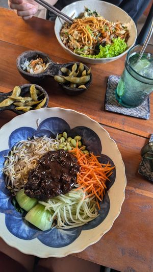 soybean paste noodles and hongkong mie goreng at Halokedungu in Tabanan