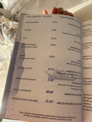 Menu  at Taverna Stefanos in Parga