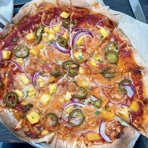 Build your own pizza with pineapple red onion and jalapeño   at The Red Grape in Sonoma