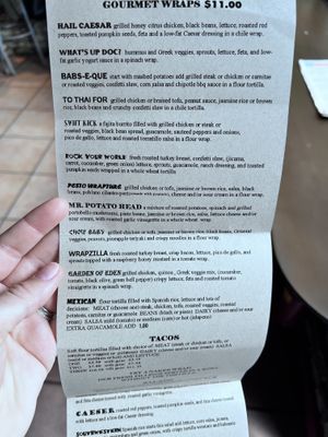 Menu as of 6/2023  at The Big Wrap in Aspen