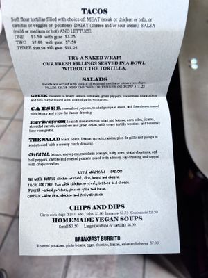 Menu as of 6/2023  at The Big Wrap in Aspen