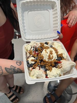 Dessert Nachos with our sweet, creamy vegan soft serve ice cream.  at Feed Me in Amarillo