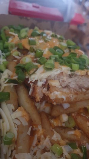 Vegan schnitzel loaded fries at Cafe La Wheels in Seaford