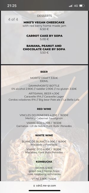 Menu  at Sopa - Boronat in Barcelona