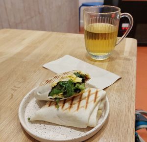 Tofu scramble wrap, verbena infusion at SOA Champs-de-Mars in Paris