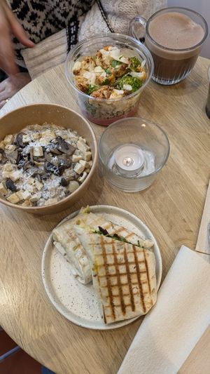 Vegan risotto, quinoa and tofu scramble wrap at SOA Champs-de-Mars in Paris