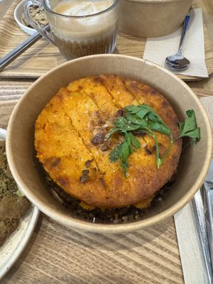 Lentil hash with sweet potato puree and vegetables  at SOA Champs-de-Mars in Paris