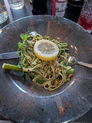 Tagliatelle with pistachio pesto and greens at Reykjavik Kitchen in Reykjavik