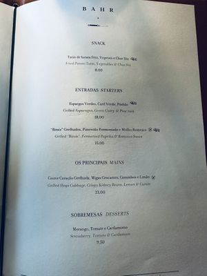 The separate vegan menu.   at BAHR in Lisbon