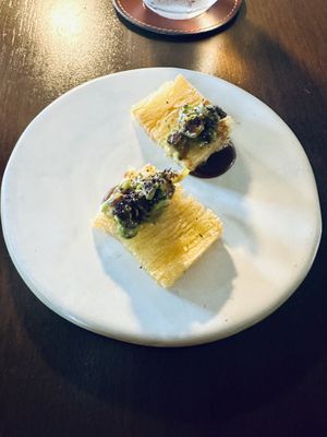 Fried potato tatin to start    at BAHR in Lisbon