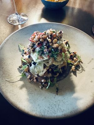 Grilled hispi cabbage with crispy kidney beans    at BAHR in Lisbon