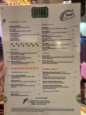 Menu   at Guaka in Lisbon