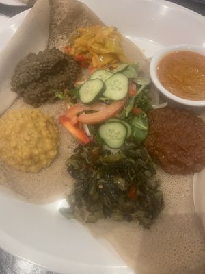 Food all vegan! Recommend platter as get a bit of everything.  at Abyssinia Ethiopian Restaurant in Toronto