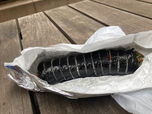 Veggie Kimbob: seaweed/rice/veggie wrap; sort of like vegan sushi. at E-MO in New York City