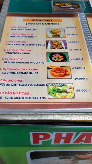 The menu at Phan Gia Riverside Restaurant in Hoi An