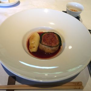 Main dish, tofu steak thing with potato in red wine sauce!! So delicious!! at HAZE in Fukuoka