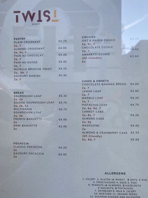 Menu  at Twist Artisan Bakery in Dublin