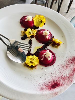 Beetroot ravioli  at Otto Ristorante in Sydney