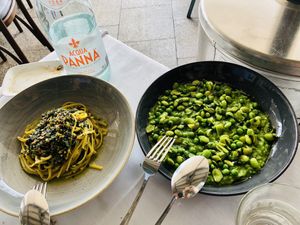 Saffron linguine and risotto  at Otto Ristorante in Sydney