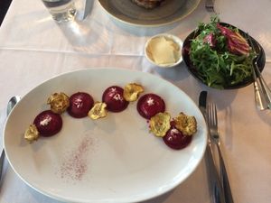 Beetroot Ravioli & rocket salad (cheese on side) at Otto Ristorante in Sydney