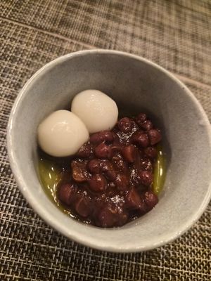 Matcha pudding with shiratama and azuki red beans at Veg-An in Central Singapore