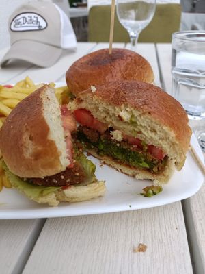 Quinoa & edamame beans burger at Restoran Kaldrma in Mostar