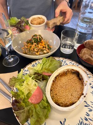 Galette to share and an aubergine lasagne eachh  at Cocotero in Marseille